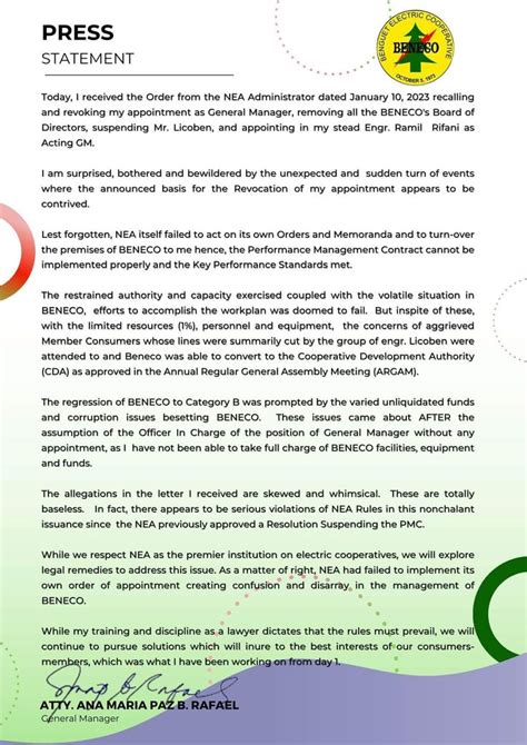 beneco update today|BENECO union hails NEA removal of general manager .